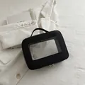 Trousse de maquillage noire portable avec fenêtre transparente et cuir synthétique - Noir