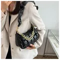 Fashionable black ruched hobo bag with chunky gold chain detail and scrunchie strap - Black
