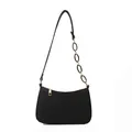 Chic black crocodile embossed hobo bag with gold hardware and chain strap on white background - Black