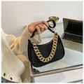 Chic black quilted felt baguette shoulder bag with chunky gold chain strap for women - Black