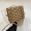 Khaki square crossbody bag with 3D geometric quilted texture and gold chain strap - Khaki