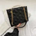 Chic black crossbody bag with geometric diamond texture and gold chain strap handle - Black