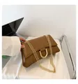 Elegante borsa a tracolla in pelle PU marrone con fibbia a U dorata e doppie catene - Marrone Scuro