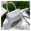 Sac bandoulière blanc minimaliste en cuir PU avec poignée ronde et lettrage argenté - Blanc