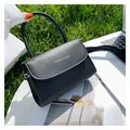 Mini black PU leather handbag with FASHION & BAG print and removable strap - Black