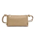 Minimalistische beige Schultertasche mit Webstruktur, geknotetem Gurt und Goldreißverschluss - 25*14*8 / Khaki