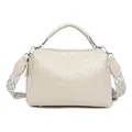 Vintage cream white crocodile pattern shoulder bag with stylish wide fabric strap - 24*17*11 / White