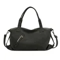 Große dunkelgraue Shopper-Tasche in Matt-Optik mit Doppelgriffen und verstellbarem Gurt - Grün