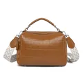 Caramel brown crocodile embossed crossbody bag with wide geometric pattern strap - 24*17*11 / Tan