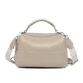 Beige crocodile embossed top handle bag with geometric patterned wide shoulder strap - 24*17*11 / Off White