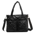 Bolso tote acolchado negro de gran capacidad con asas y correa de hombro ajustable - Negro