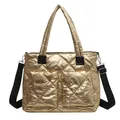 Bolso tote acolchado oro metalizado con asas acolchadas y correa de hombro ajustable - Dorado