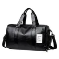 Waterproof PU leather travel bag for fitness and yoga, black large capacity gym duffel bag - 16" / Black