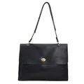 Classic black vintage large capacity shoulder bag with gold metal twist lock and pleated texture - Large / Black