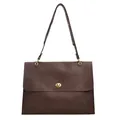 Minimalist vintage commute shoulder bag in deep coffee brown with golden metal buckle - Large / Brown