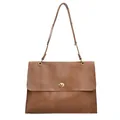 Brown faux leather crossbody bag with a large flap and golden oval twist-lock closure - Large / Tan