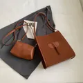Braune Leder-Shopper-Tasche im Set mit Elefanten-Schnalle und passender kleiner Clutch - Braun