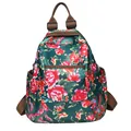 Ethnic style backpack with red floral patterns, main compartment and front pocket - Single Bag / Green