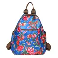 Ethnic style blue backpack with red peony and phoenix prints for daily travel - Single Bag / Blue