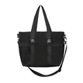 Large black Oxford cloth tote bag with utility buckles and adjustable shoulder straps - Black