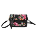 Sac bandoulière chinois noir avec motif floral rouge et bandoulière en cuir réglable - Noir