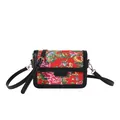 Sac bandoulière chinois avec motif floral rouge, phénix traditionnel et détails dorés - Rouge