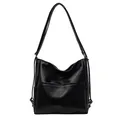 Bolso tote negro grande de cuero PU para mujer con bolsillo frontal práctico - Negro
