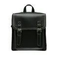 Mochila retro de cuero PU negro con hebillas vintage y costuras en contraste blancas - Negro