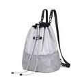 Sac à dos à cordon argenté tendance avec poche en filet et sangles réglables - Gris