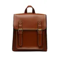 Mochila vintage de cuero PU marrón para mujer con solapa y hebillas metálicas - Marrón