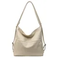 Versatile beige pebbled leather bucket bag with multi-way straps and gold hardware - Off White