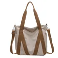 Borsa tote capiente in tela con manici marroni e tracolla regolabile rimovibile - Bianco Sporco