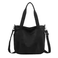 Grande borsa tote in tela nera con tracolla regolabile per uso quotidiano casual - Nero