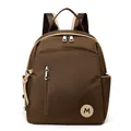 Mochila de nailon marrón impermeable para mujer con correas ajustables y bolsillo frontal - Café