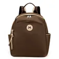 Mochila ligera de tela oxford marrón y beige con logo M y borlas decorativas - Café