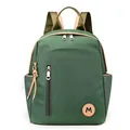 Mochila de mujer verde militar en nailon impermeable con adornos de cuero y letra M - Verde