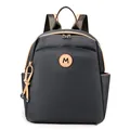 Mochila oxford gris oscuro ligera con ribete de cuero marrón y parche de logo M - Gris