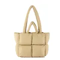 Quilted puffer tote bag in khaki with soft square padding and versatile shoulder straps - Khaki