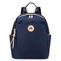 Dark blue oxford cloth backpack with brown leather trim and M logo for women travel - Dark Blue
