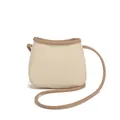 Elegante bolso saco beige con borde marrón y correa de hombro de cuero granulado - Blanco Roto