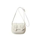 Chic cream PU leather crossbody saddle bag with dual square buckles and gold hardware - White