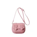 Pink minimalist crossbody bag in matte leather finish with dual vertical buckle straps - Pink