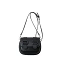 Minimalist black matte leather crossbody bag with dual square buckles and gold hardware - Black