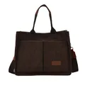 Dark brown corduroy tote bag with dual front pockets and adjustable shoulder strap - Dark Brown