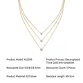 Elegance 18k gold plated 925 sterling silver moissanite layered necklace for women - N15299 1ct+2ct+3ct Moissanite - Graduated Triple