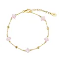 Pulsera de trébol rosa en plata de ley S925 con elegante acabado dorado - Concha Rosa Natural Oro de 14K