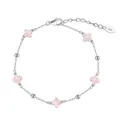 Elegante pulsera de plata S925 con dijes de trébol rosa y pequeñas cuentas de plata - Concha Rosa Natural Oro Blanco
