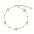 Pulsera de cadena con cuentas de plata S925 dorada y tréboles de nácar irisado - Concha de Abulón Natural Oro de 14K