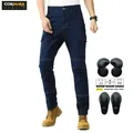 Jeans da moto Cordura blu scuro con pannelli elastici e protezioni rimovibili - XS / Blu scuro con protezioni di seconda generazione