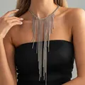 Zilveren gelaagde ketting met lange franjes en mesh kwastjes ontwerp voor vrouwen - Meerlaagse Kwastje Stijl (07760) / Zilver